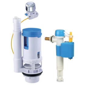 Mécanisme complet WC - Soupape à double poussoir à câble + Robinet flotteur