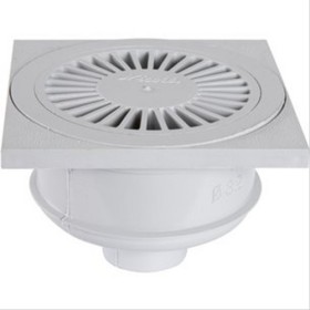 Siphon PVC rond avec platine carré PVC 150x151