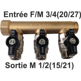 Collecteur p-pro MF3/4’’(20/27) 3 vannes M1/2’’(15/21) 50mm d’entraxe Pro
